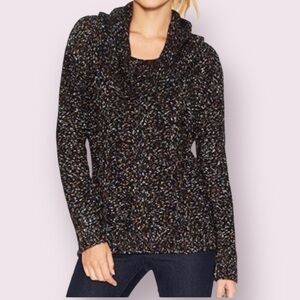 Kensie Cowl Neck Sweater Black Marled Cable Knit Long Sleeves Size Small.